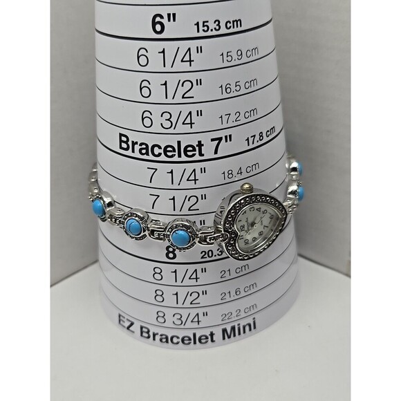 Lexington Quartz Heart Watch Silver Tone Turquoise Cabochon Bracelet New Battery - Picture 6 of 9